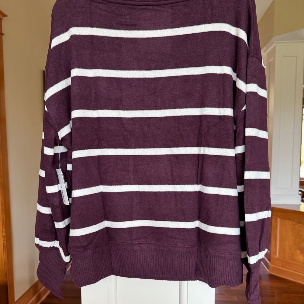 NWT Sonoma Women’s XL Maroon Striped Knit Sweater. Beautiful drape and Soft! - Picture 2 of 12